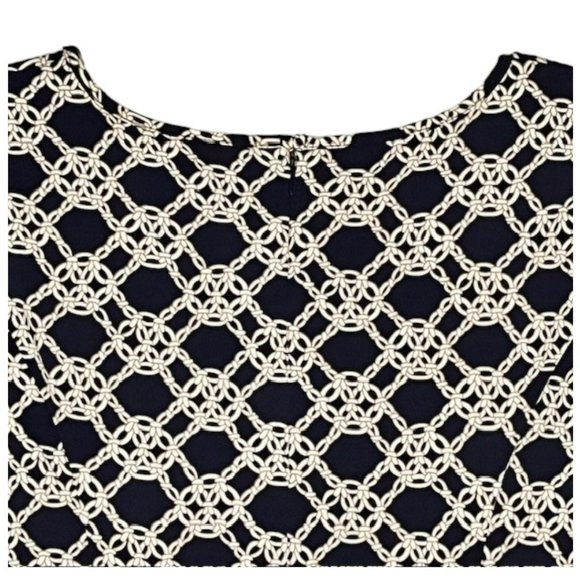 Talbots Fit & Flare Stretch Knit Dress - Navy/Ivory/Gold Knot Print - M - Picture 7 of 9